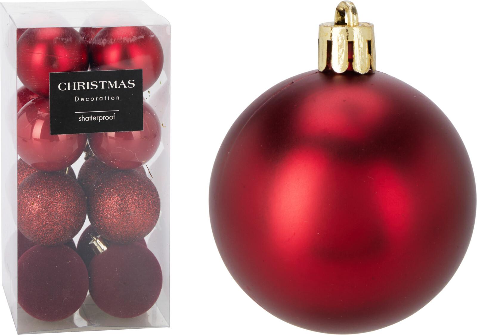 Karácsonyfagömbszett Xmas - piros, műanyag (5cm)
