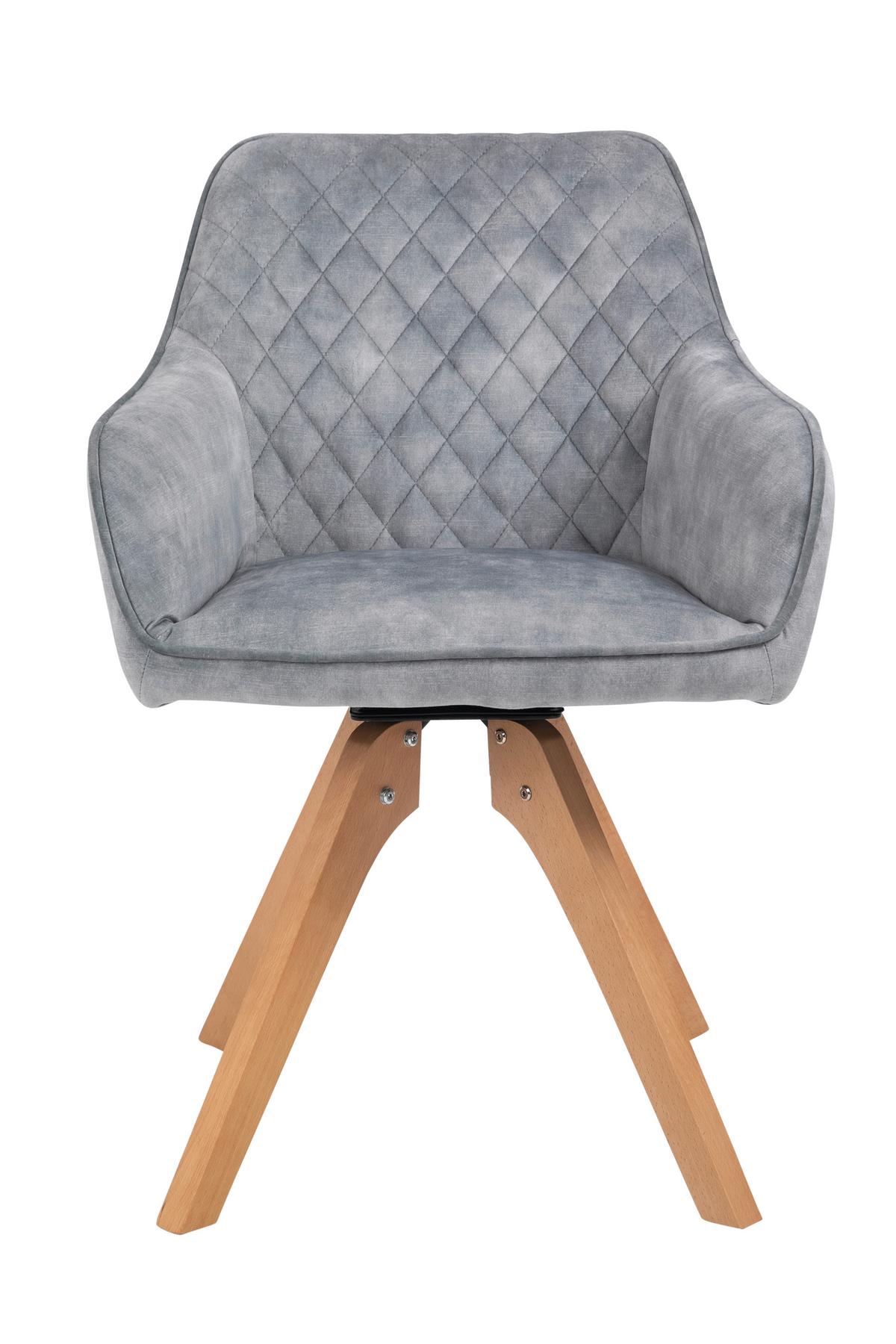 Naslanjač Samt, Siva, Vrtljiv - siva/barve hrasta, Moderno, tekstil/les (59/85/61cm) - Livetastic