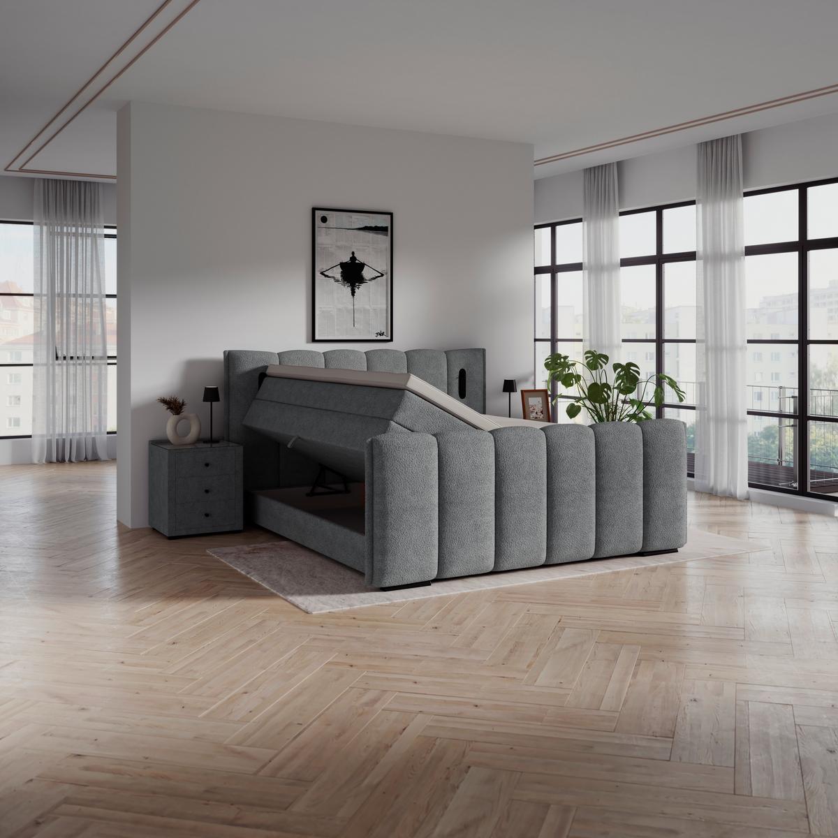 Boxspring Krevet Elysia - tamno siva/crna, Trend, drvni materijal/drvo (160/200cm) - Premium Living