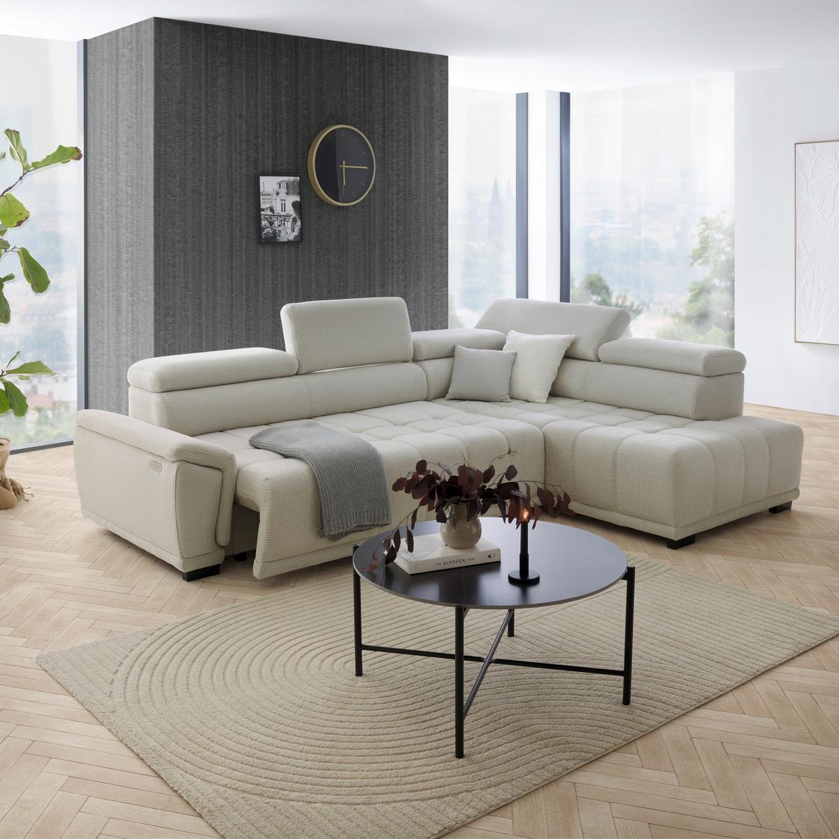 Ecksofa Gremio Rechts Grauweiß - Grauweiß/Schwarz, MODERN, Kunststoff/Textil (283/206cm) - Premium Living