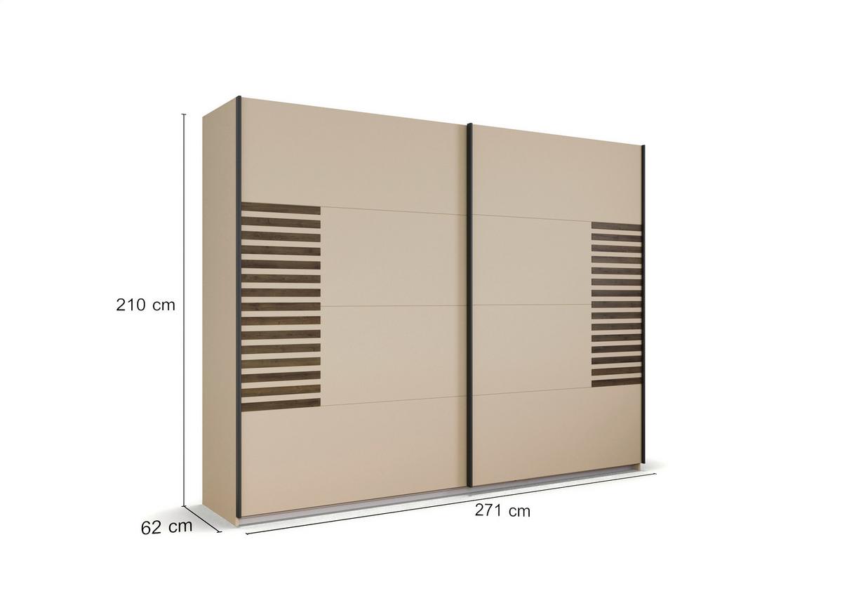 Omara Z Drsnimi Vrati Barea, Barva Šampanjca - barve šampanjca/siva, Moderno, kovina/leseni material (271/210/62cm) - Rauch Möbel