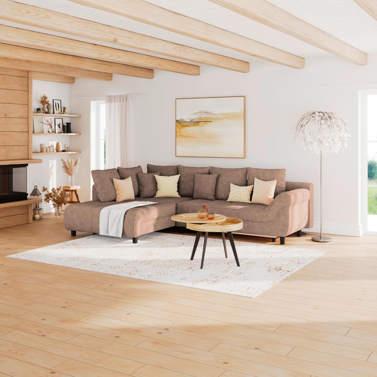 Kutna Garnitura Mendoza - smeđa/crna, Design, tekstil/drvo (197/309cm) - Modern Living