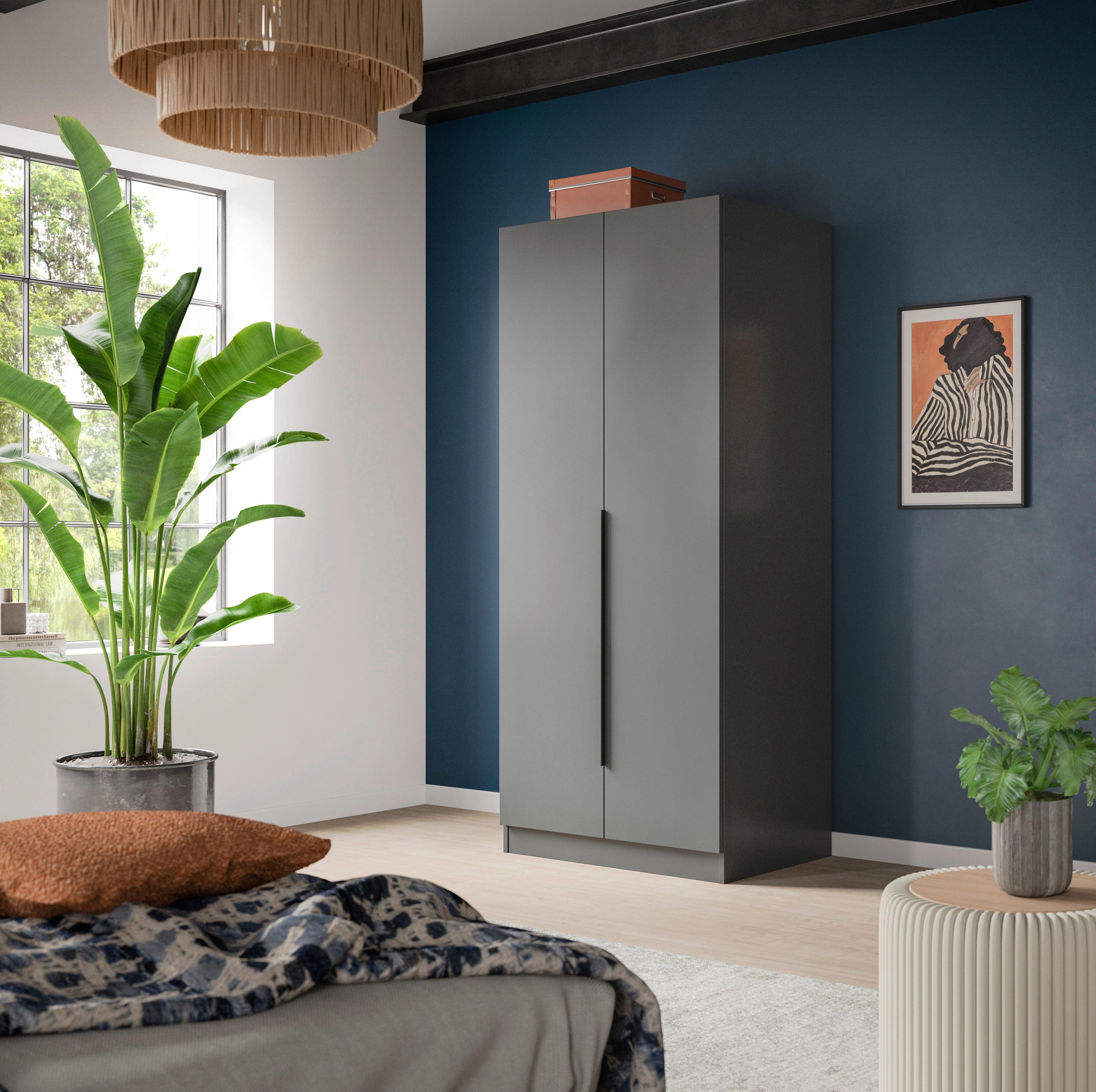 Drehtürenschrank KOPENHAGEN ca.80x181x52cm Anthrazit - Anthrazit/Schwarz, MODERN, Holzwerkstoff/Kunststoff (80/181/52cm) - MID.YOU