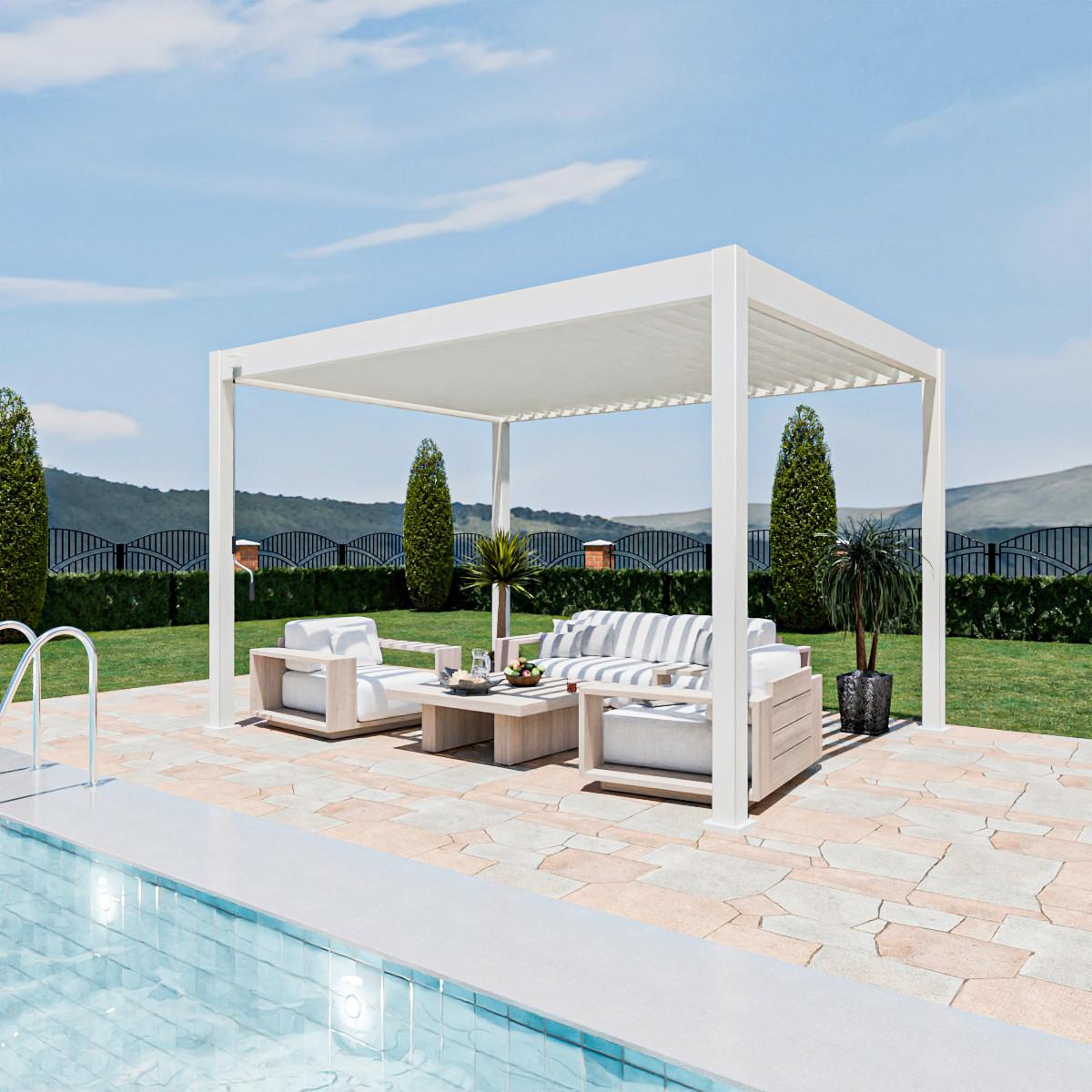 Pergola Superior, Bela, 3x4m - bela/visoki sijaj, Basics, kovina (300/255/400cm) - Gardenson