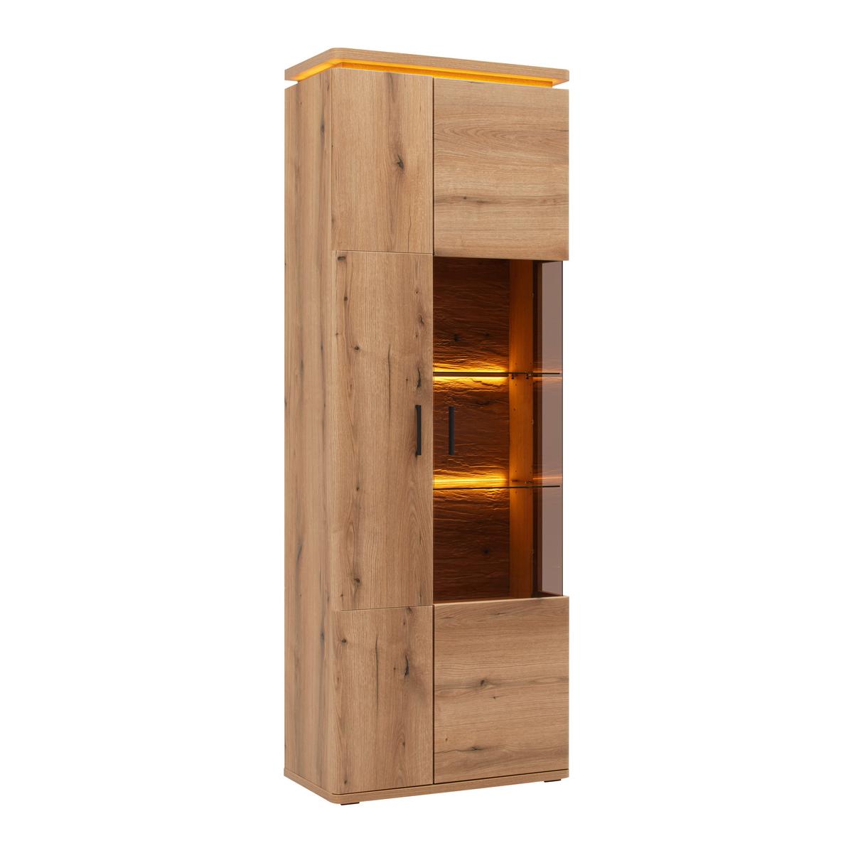 Vitrine Alameda Eichefarben inkl. Oberbodenbeleuchtung - Eichefarben, Modern, Glas/Holzwerkstoff (75/208/38cm) - Mömax