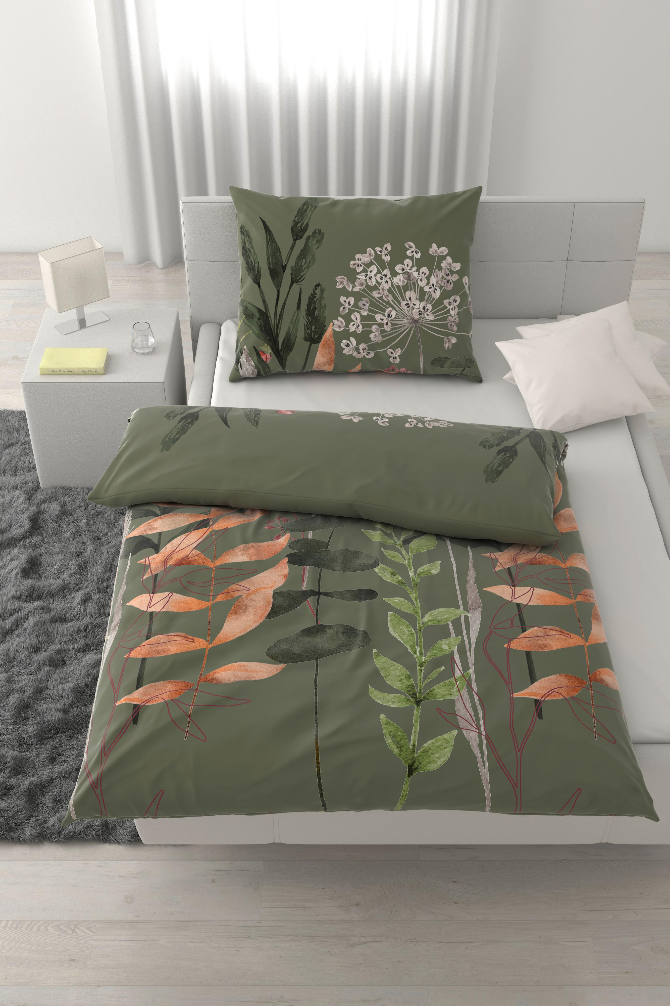 Lenjerie de pat Leavi, cca. 140x200/50x70 cm - verde, Modern, textil (140/200cm) - Mömax