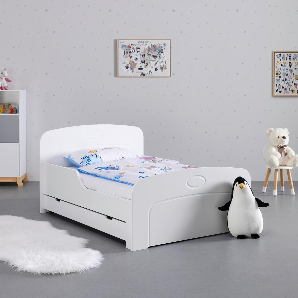 Kinderbett mit Stauraum, Holz, weiss, "Enna", teilmassiv - Weiss, Modern, Holz (90/140-190cm) - Bessagi Kids