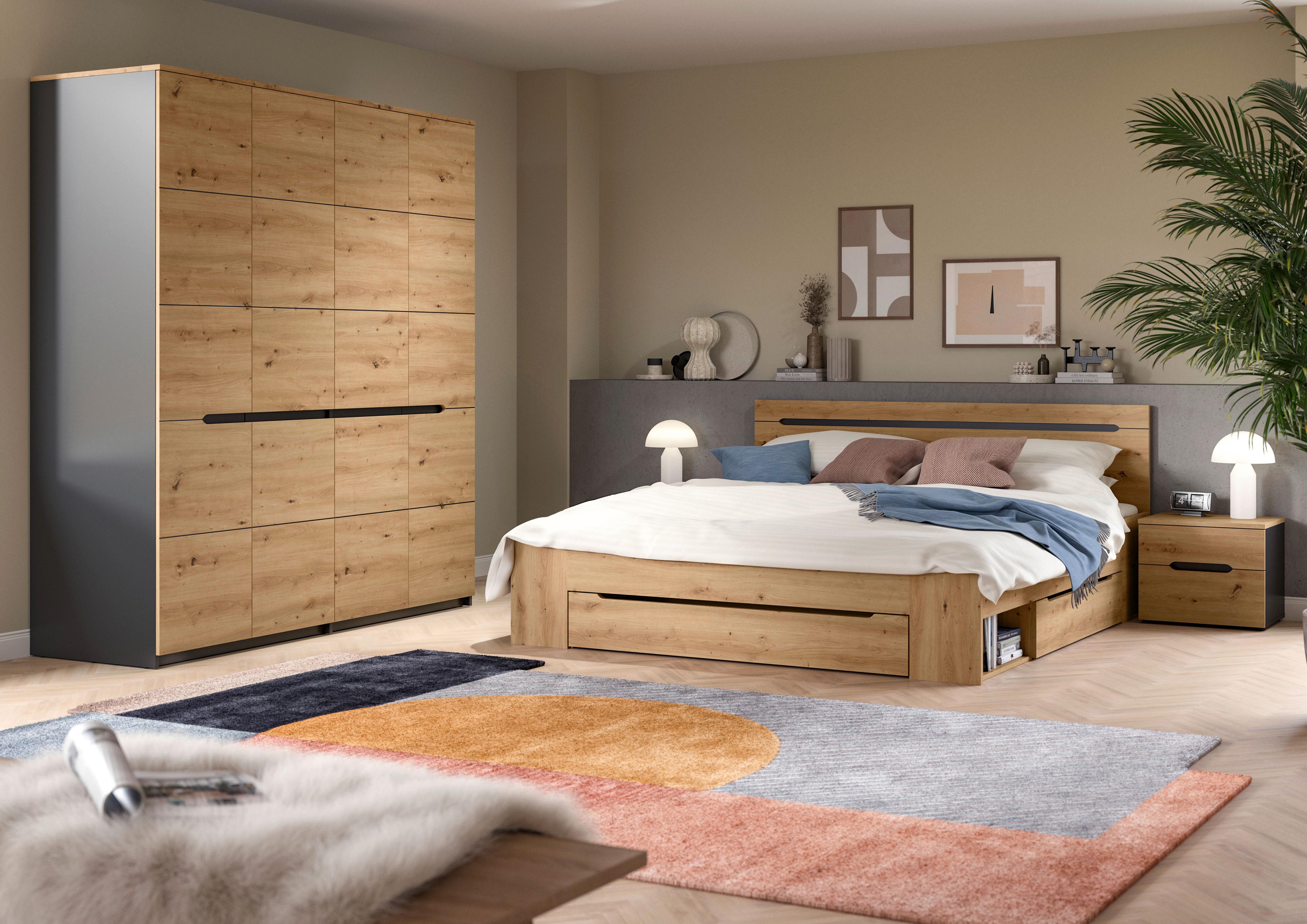 Schlafzimmer 4-teilig Grau, Eiche Artisan - Eiche Artisan/Grau, MODERN, Holzwerkstoff - MID.YOU