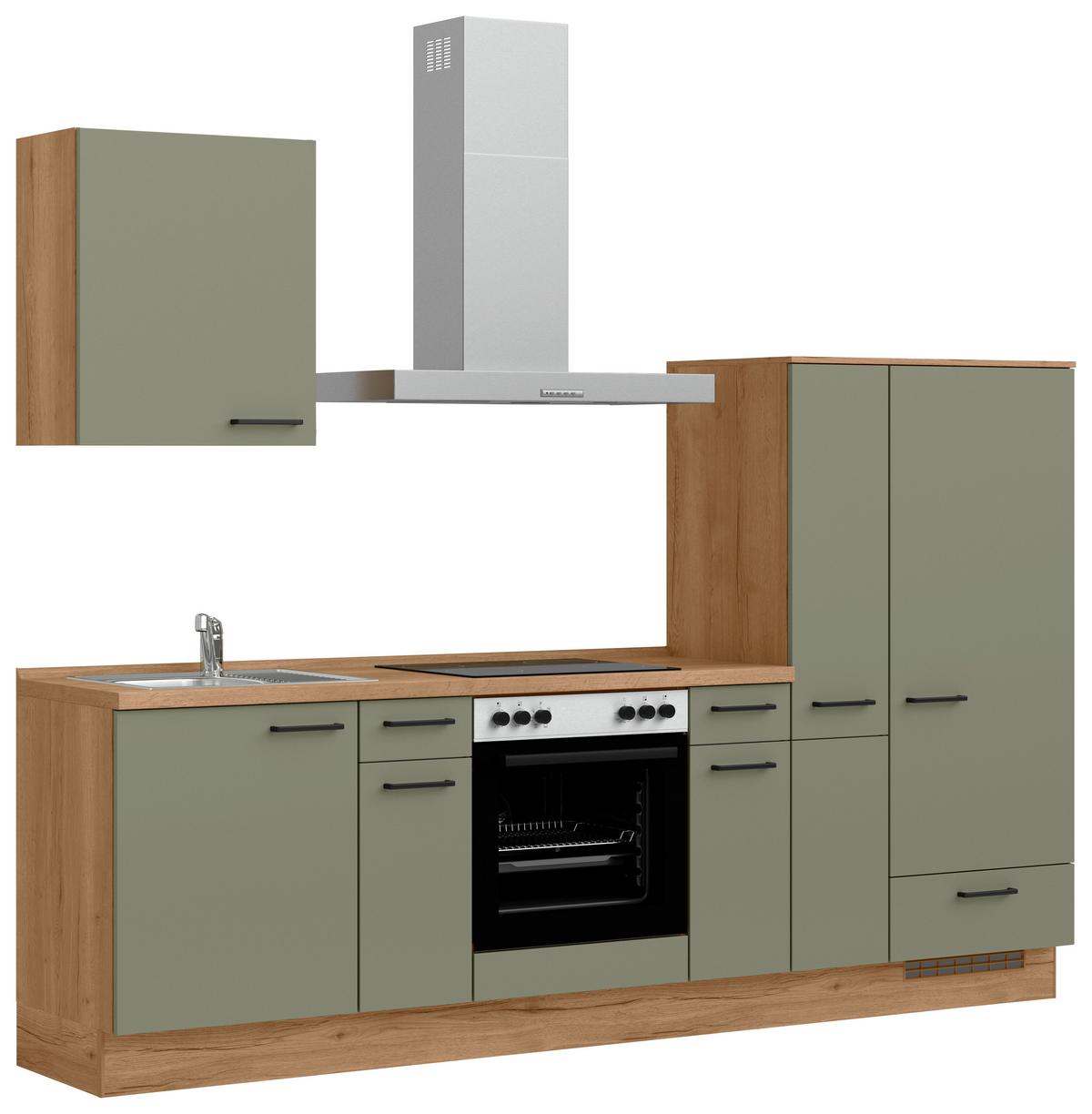Küchenleerblock Senso Low o. Geräte Olivgrün - Eichefarben/Schwarz, MODERN, Holzwerkstoff/Metall (270cm) - Nobilia