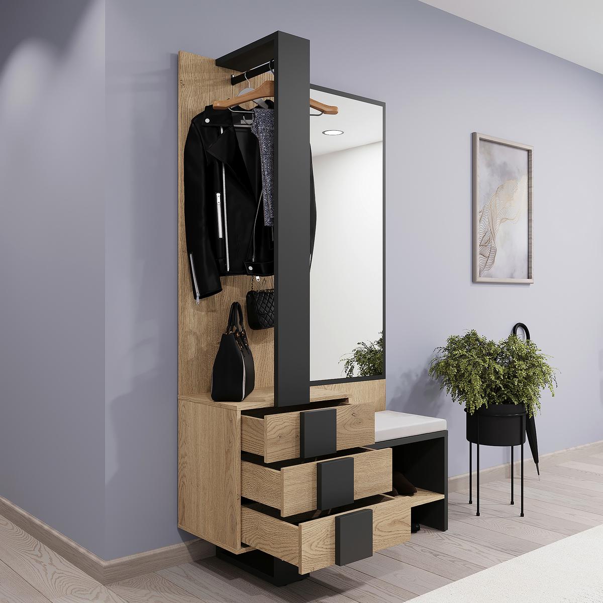 PRZEDPOKÓJ SILENT - kolor dębowy/antracytowy, Konventionell, materiał drewnopochodny (115/200/41,6cm) - Carryhome