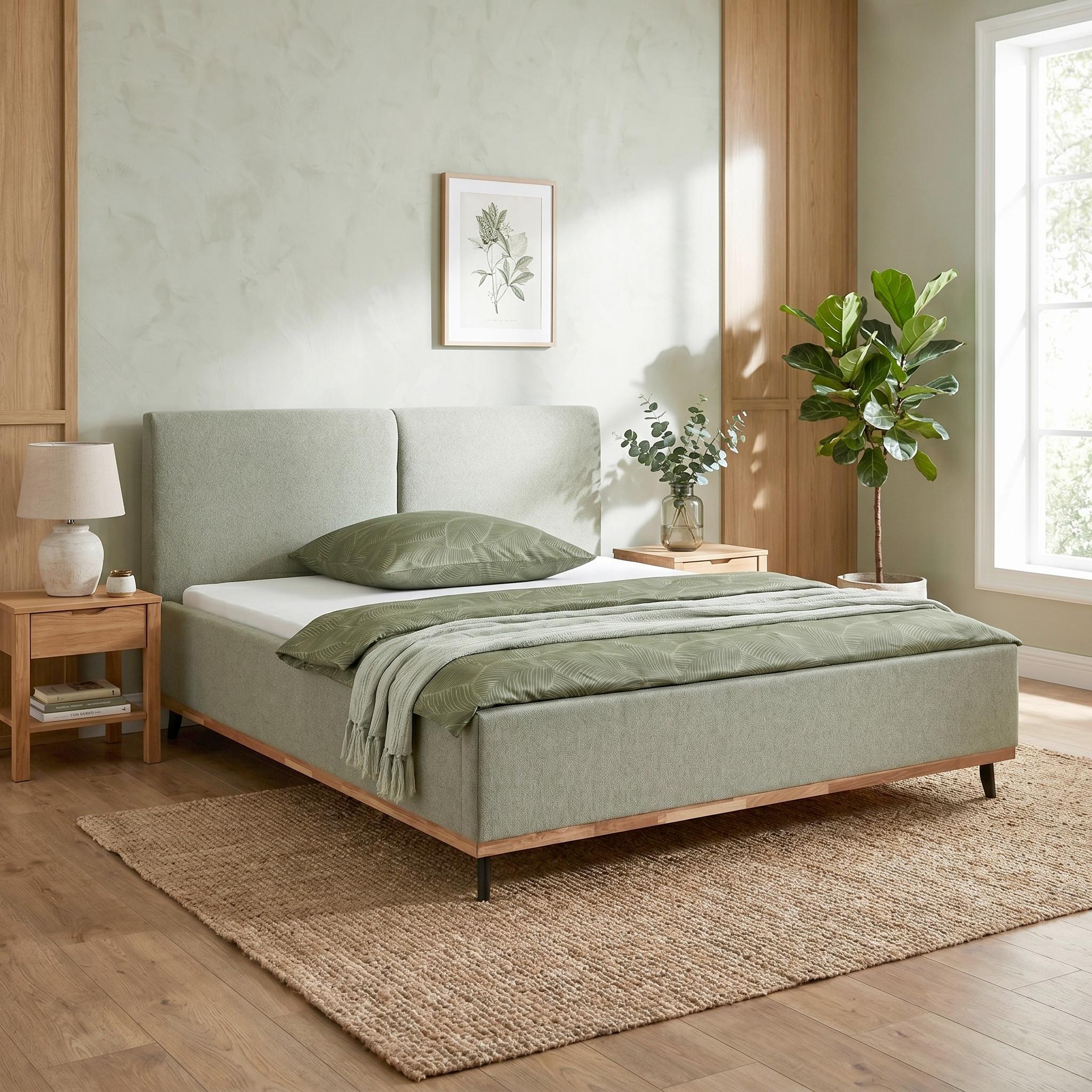 Bett Emily Grün ca. 160x200cm - Schwarz/Grün, KONVENTIONELL, Holzwerkstoff/Textil (160/200cm) - Premium Living