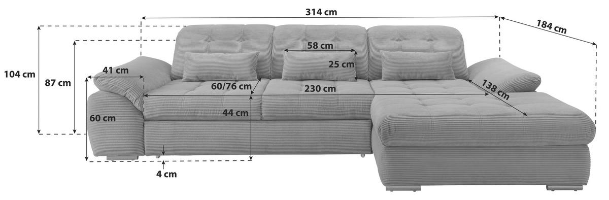 Ecksofa mit Bettkasten Rigatti ca. 314x184 cm Goldfarben - Goldfarben/Schwarz, MODERN, Textil/Metall (314/184cm) - Livetastic
