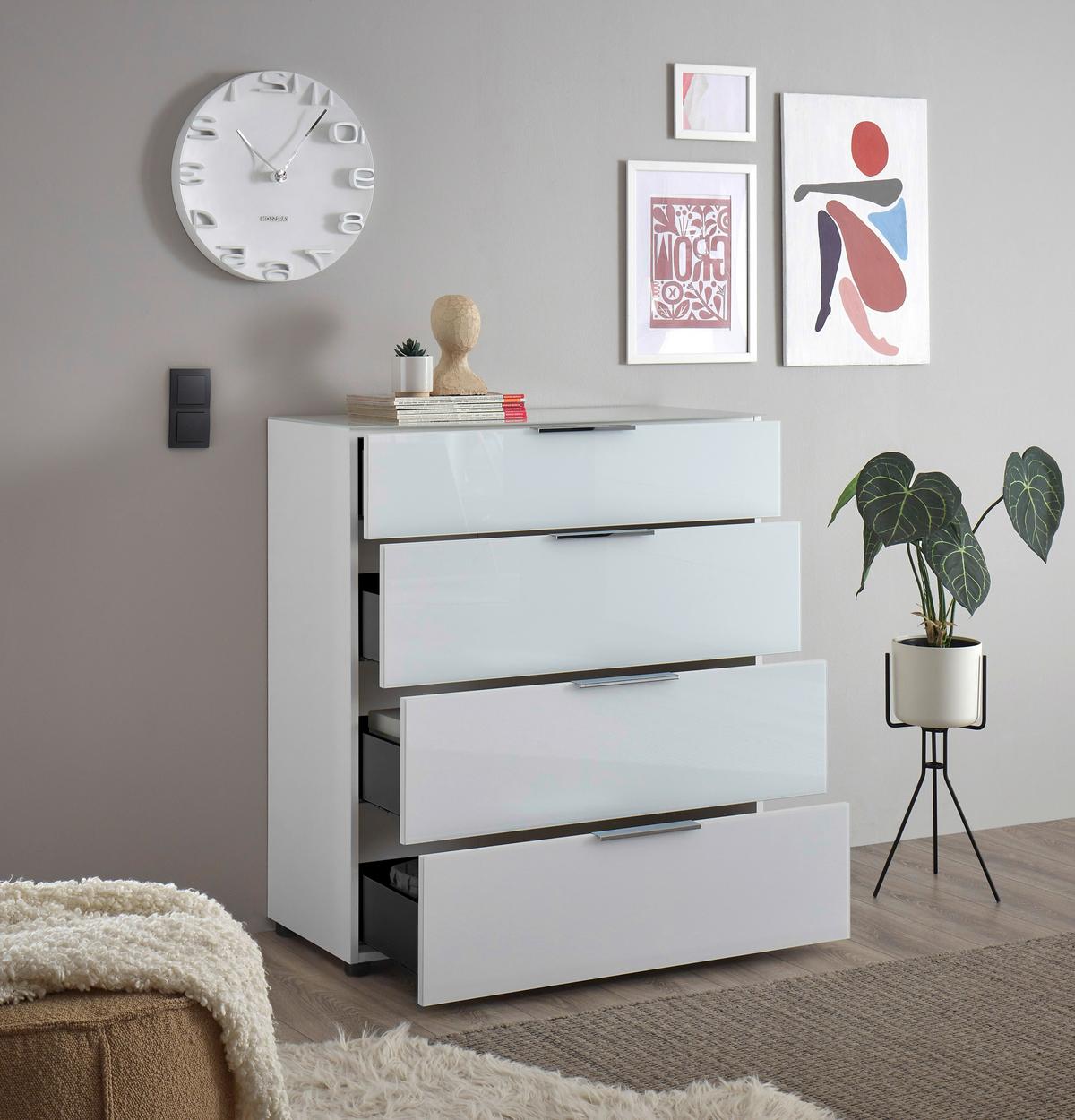 Kommode Siena Weiss - Chromfarben/Weiss, Modern, Glas/Holzwerkstoff (90/99/40cm) - Mömax