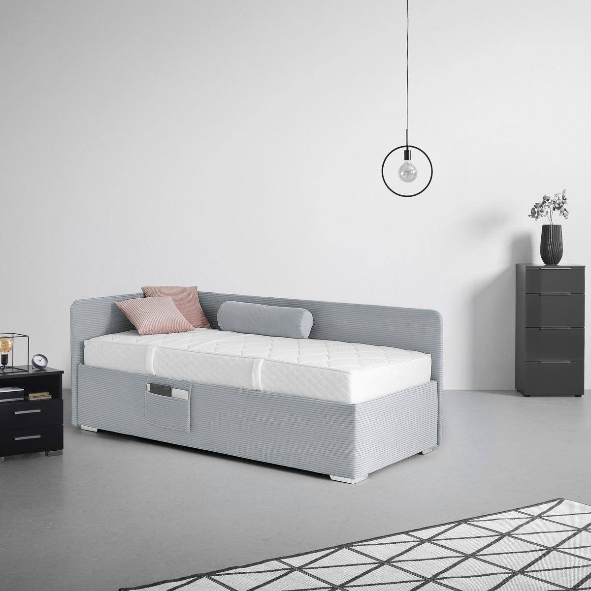 Bett Remi Graublau ca. 90x200cm - Chromfarben/Graublau, KONVENTIONELL, Holz/Kunststoff (90/200cm) - Mömax