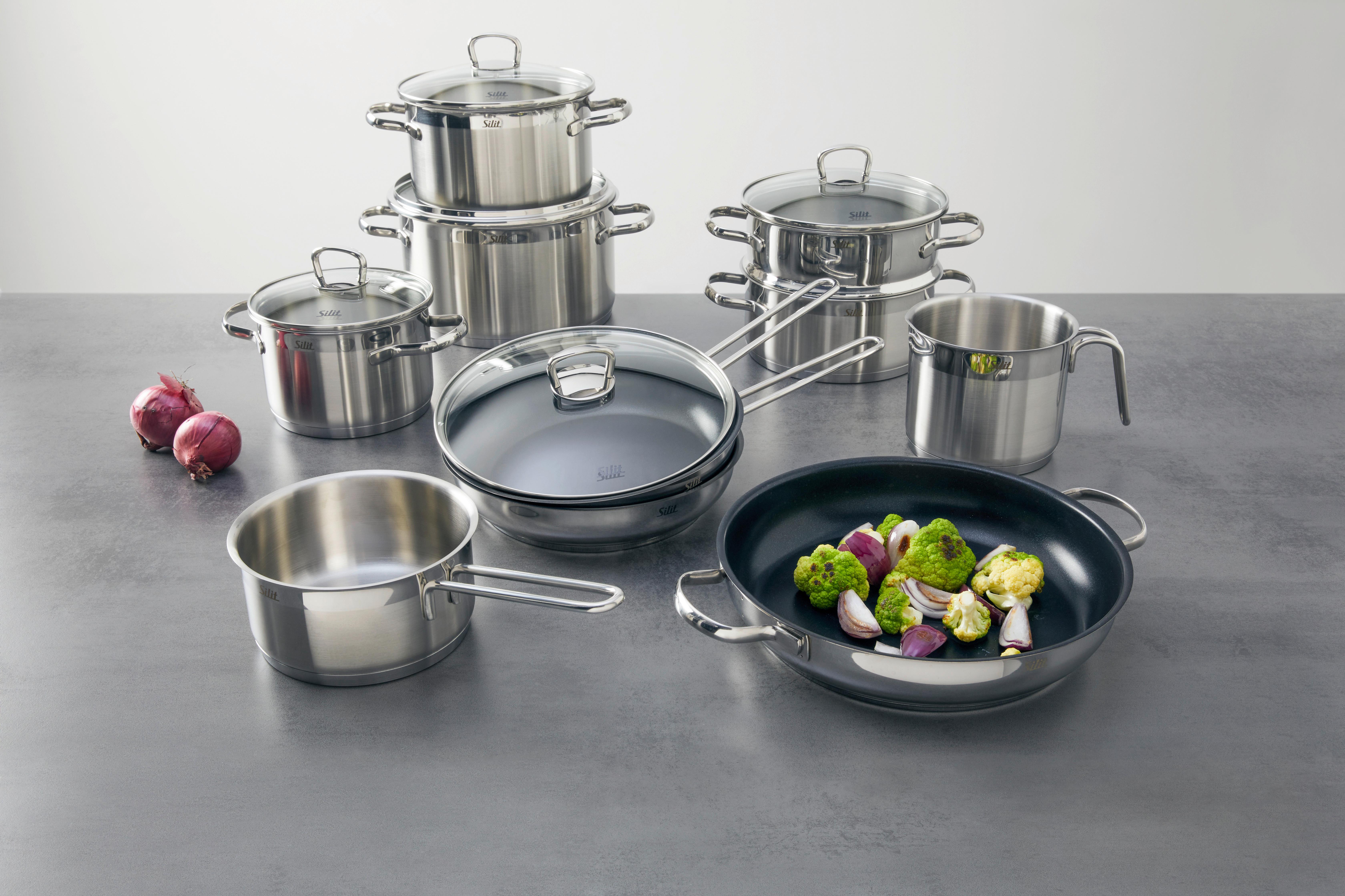 Kochtopfset Toskana aus Edelstahl, 14-teilig - Silberfarben, Glas/Metall - Silit