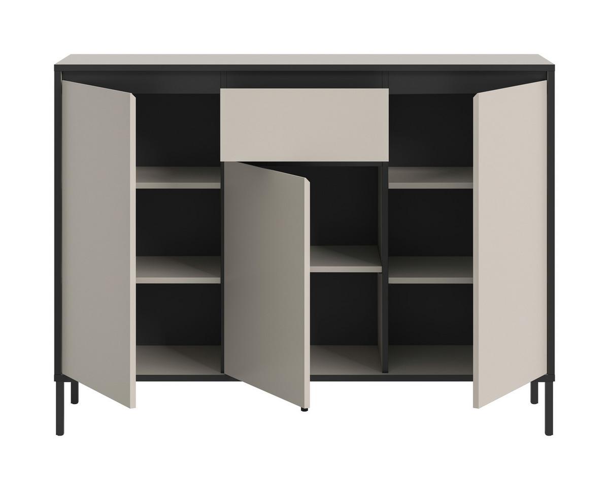 KOMMODE TRON - Kaschmir/Schwarz, Design, Holzwerkstoff/Metall (136/101/38cm) - Livetastic