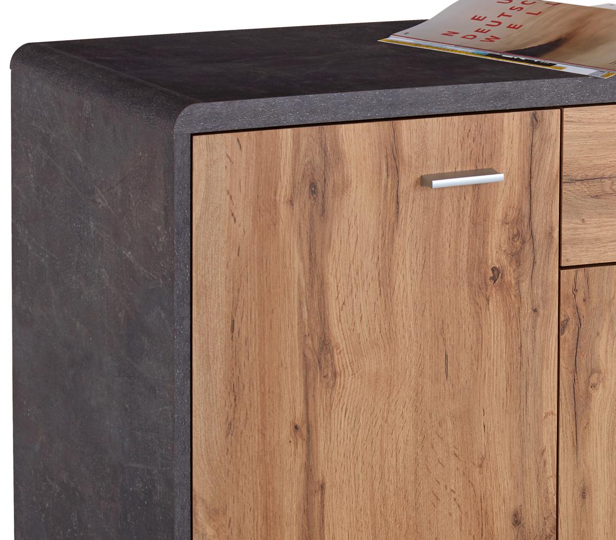 Komoda Fontana New - temno siva/barve hrasta, Moderno, umetna masa/leseni material (132/87/40cm) - Mömax