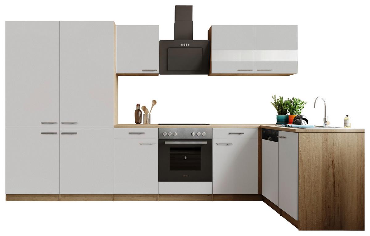 Eckküche Merle m. Geräten ca. 340x172cm Weiß - Edelstahlfarben/Eichefarben, Trend, Holzwerkstoff/Metall (340/172cm) - Respekta