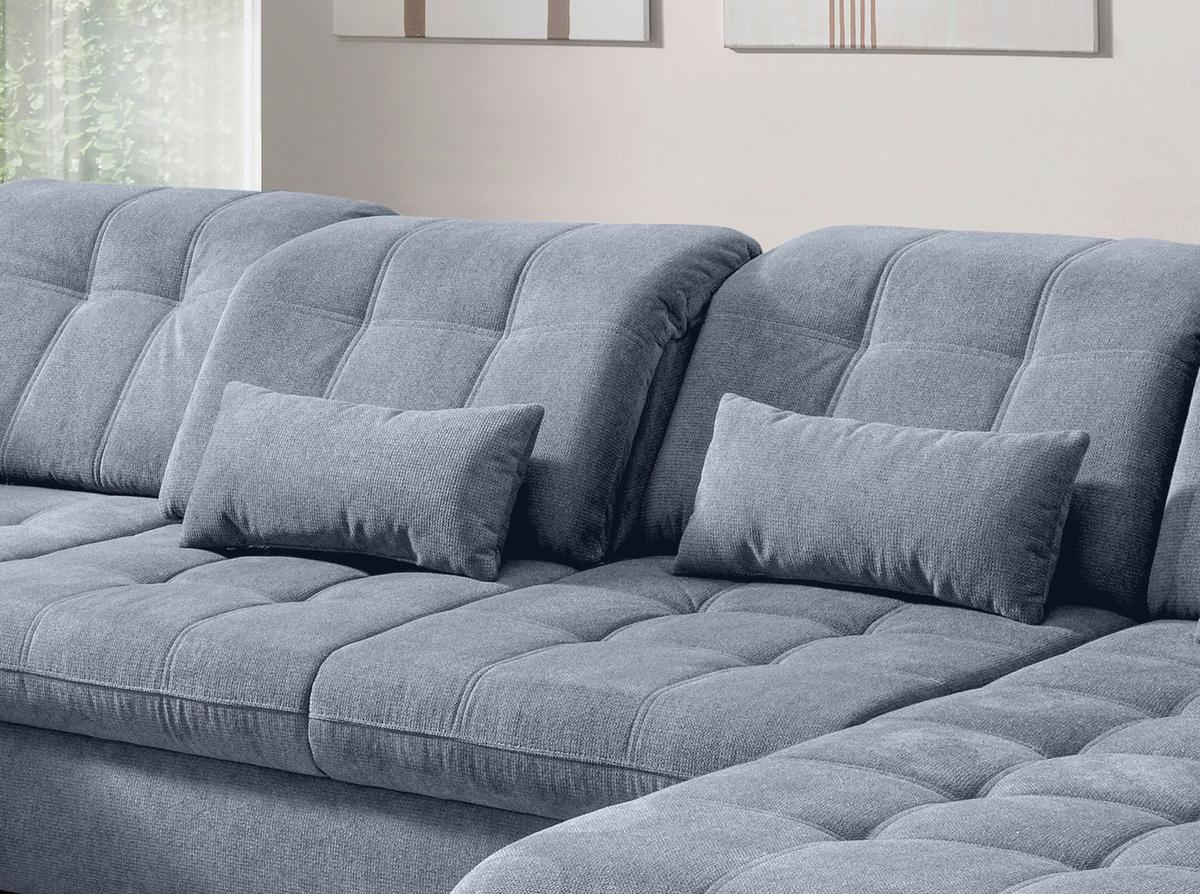 Wohnlandschaft Rigatti Hellblau Chenille m.Bettkasten - Schwarz/Hellblau, MODERN, Textil/Metall (252/387/184cm) - Livetastic