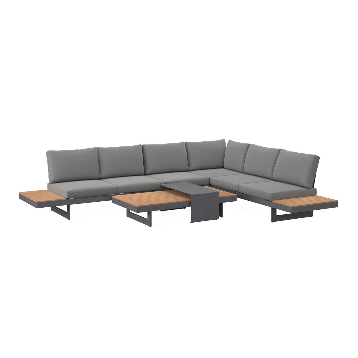 Loungegarnitur Sabrina Grau Metall/Outdoorstoff +Abdeckung - Dunkelgrau/Naturfarben, MODERN, Kunststoff/Textil (232/79/78cm) - Bessagi Garden