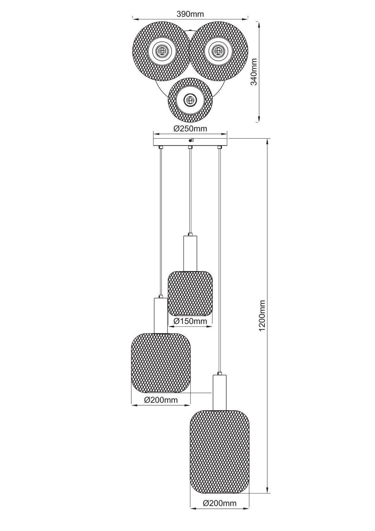 Függőlámpa Drato - fekete/aranyszínű, Modern, fém (39/34/120cm) - Mömax
