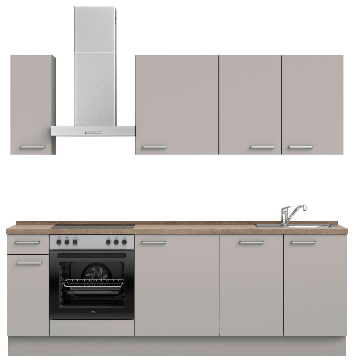 Küchenblock Touch Low m. Geräten Grau - Eiche dunkel/Edelstahlfarben, MODERN, Holzwerkstoff/Metall (240cm) - Nobilia