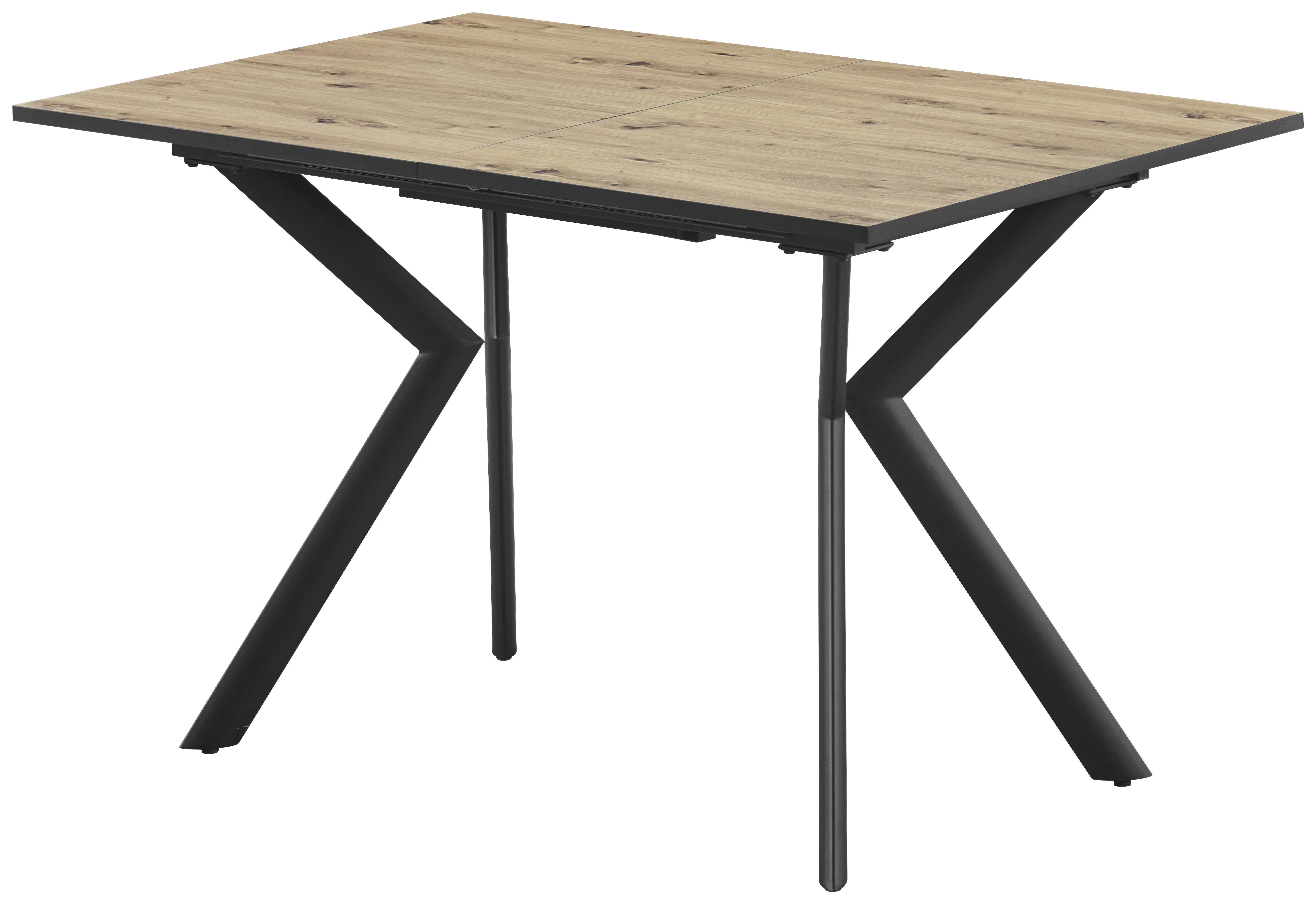 Raztegljiva Jedilna Miza Marcel, 120-160x80 - črna/barve hrasta, Moderno, kovina/leseni material (120-160/76/80cm)