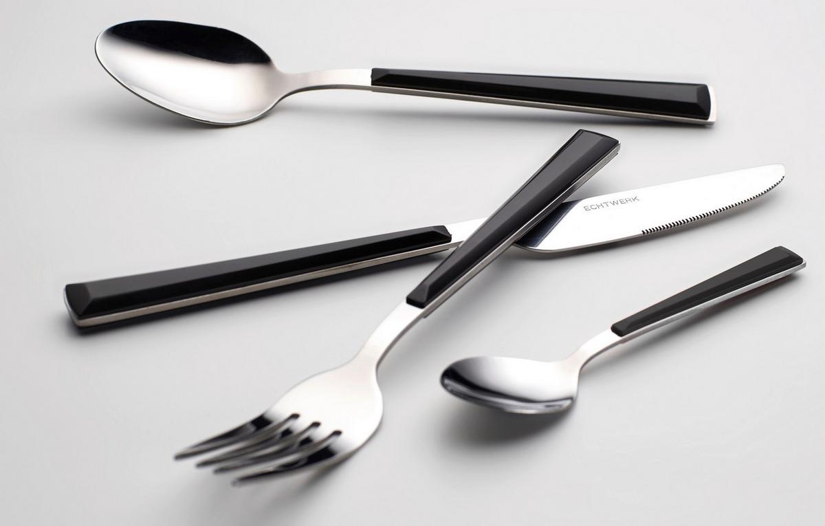 Besteckset Basic Schwarz/Silber 16-teilig - Silberfarben/Schwarz, Basics, Metall - Echtwerk