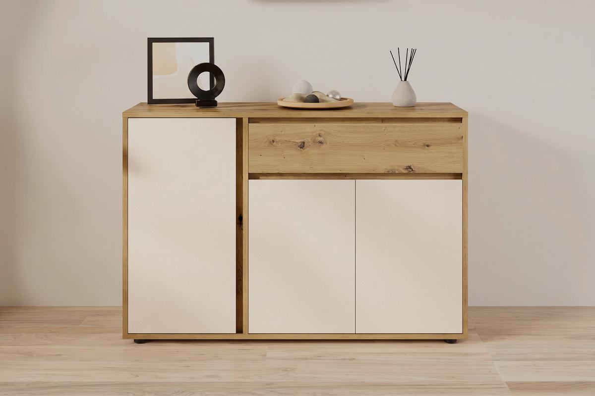 Comodă cu uși CANEVA - cașmir/stejar Artisan, Modern, material pe bază de lemn (128/86/40,3cm) - Modern Living