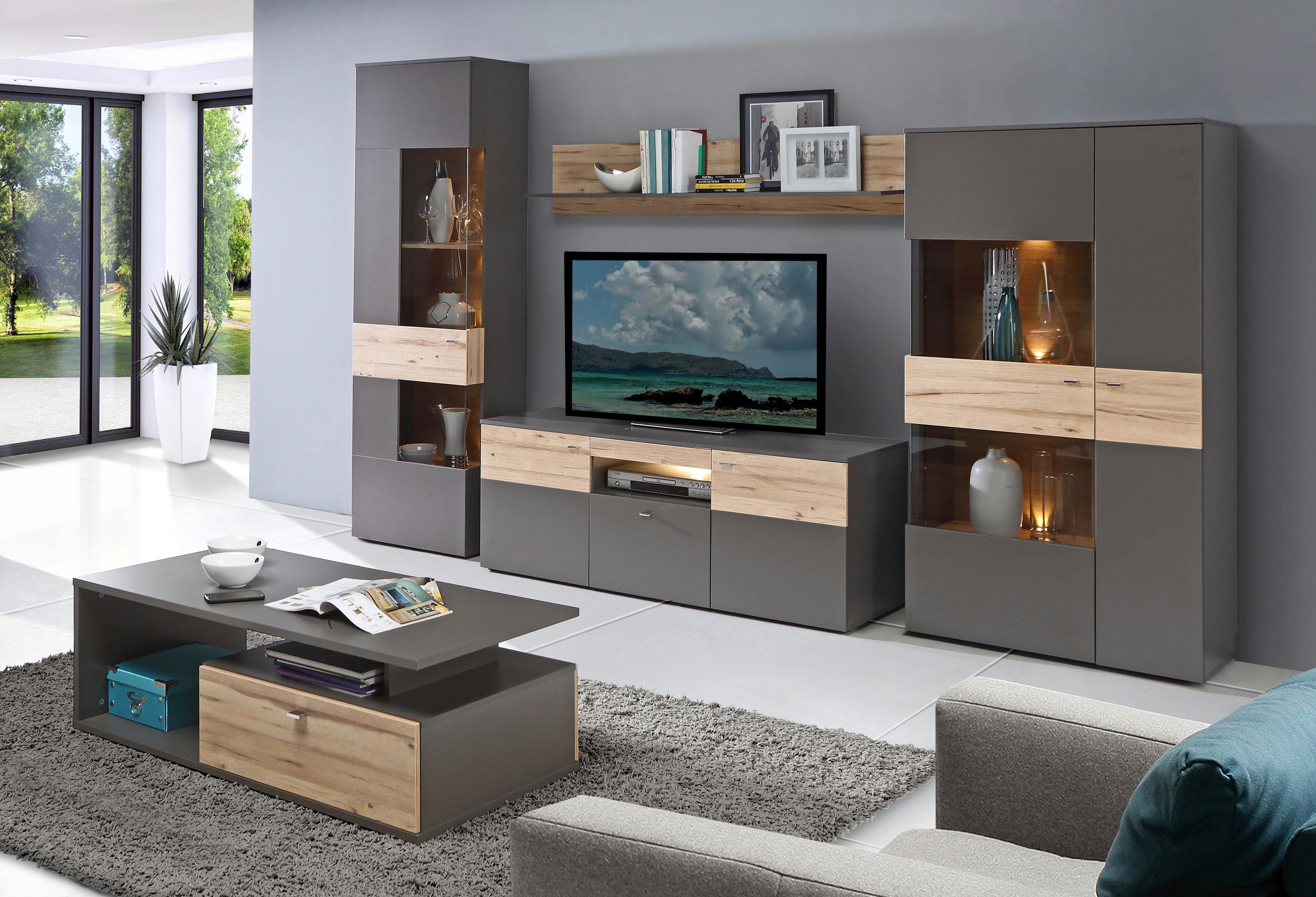 Dnevni Regal Como, Siva, Hrast, 4-Delno - barve kroma/siva, Basics, kovina/umetna masa (319/203/52cm) - MID.YOU