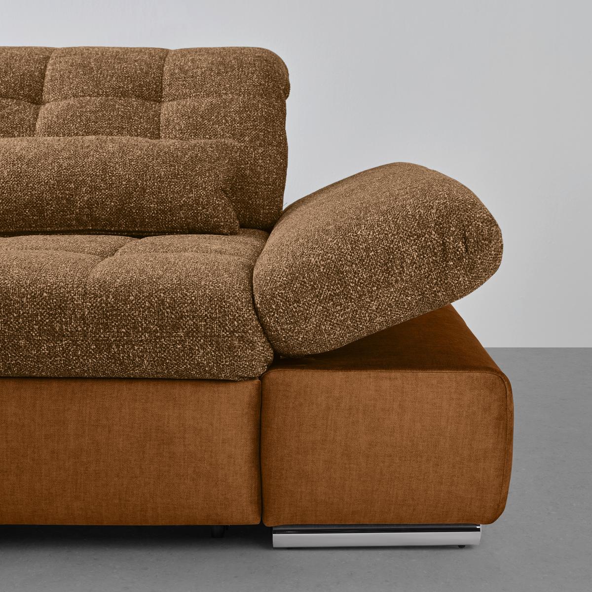 Wohnlandschaft Sanfino Cognac/Senfgelb - Chromfarben/Cognac, KONVENTIONELL, Holz/Textil (199/79-96/305cm) - Premium Living
