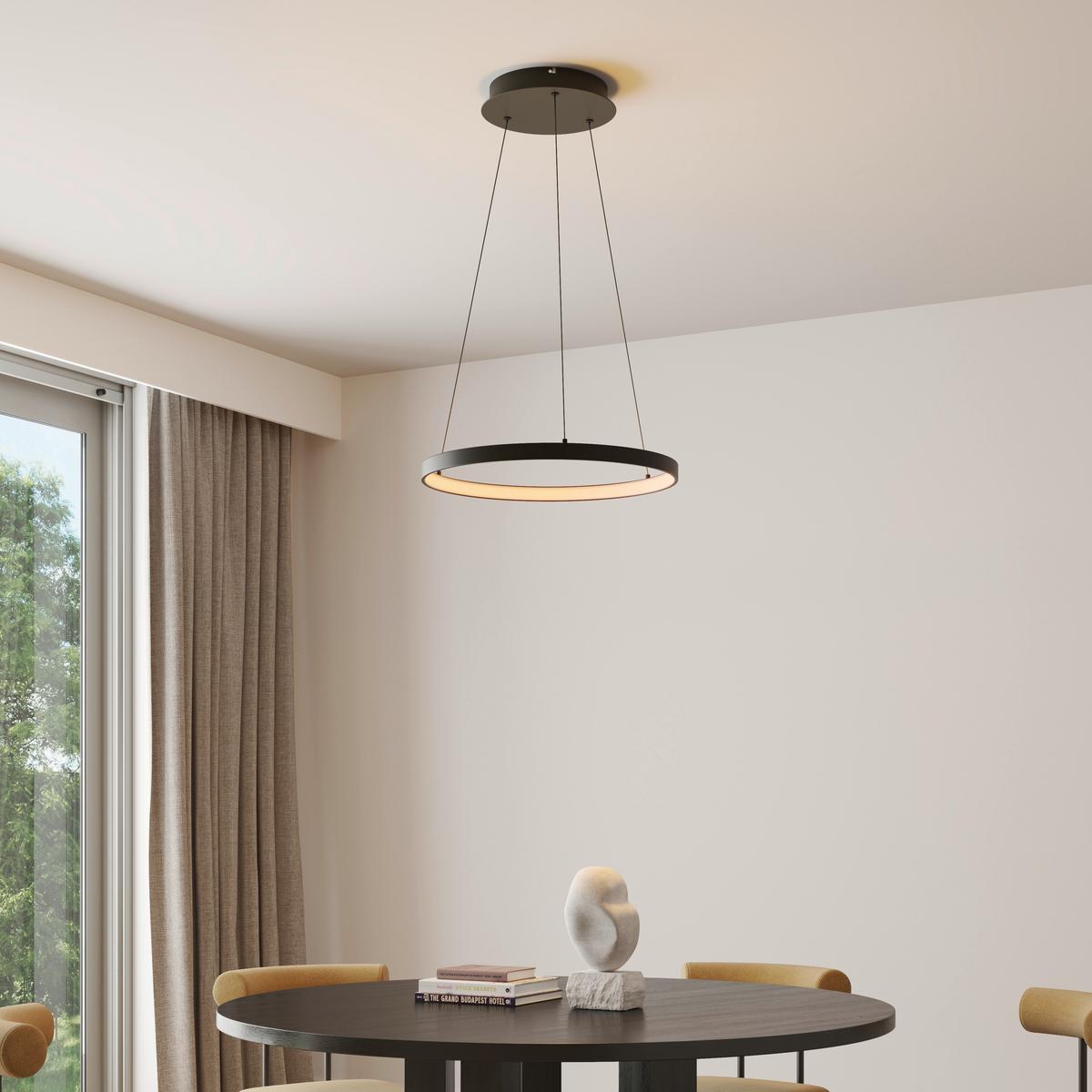 LAMPA WISZĄCA LED 2851-18 HOOP - czarny, Design, tworzywo sztuczne/metal (57/57/40-180cm) - Paul Neuhaus