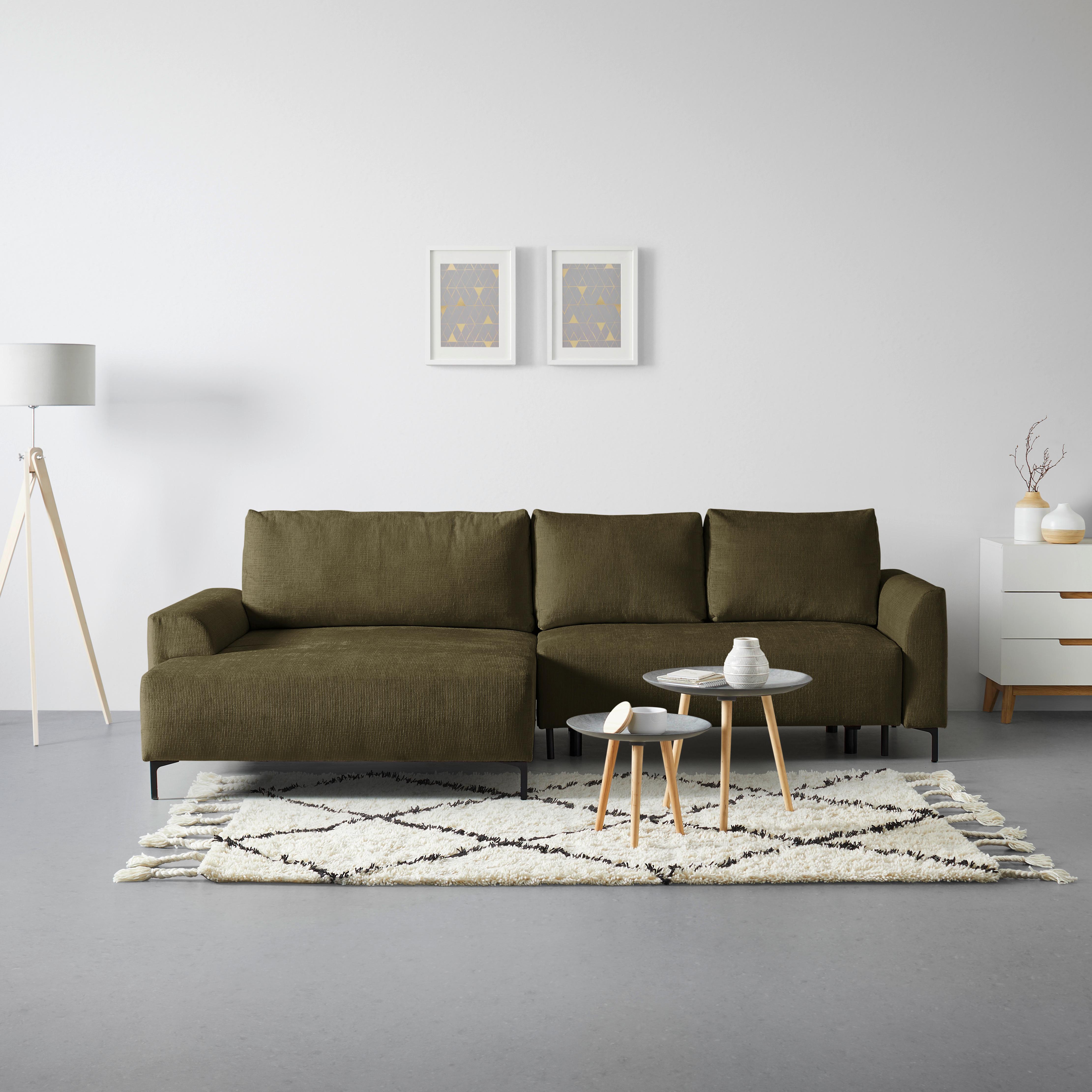 Ecksofa Integra Beige - Schwarz/Olivgrün, Textil/Metall (170/81-93/294cm) - Mömax
