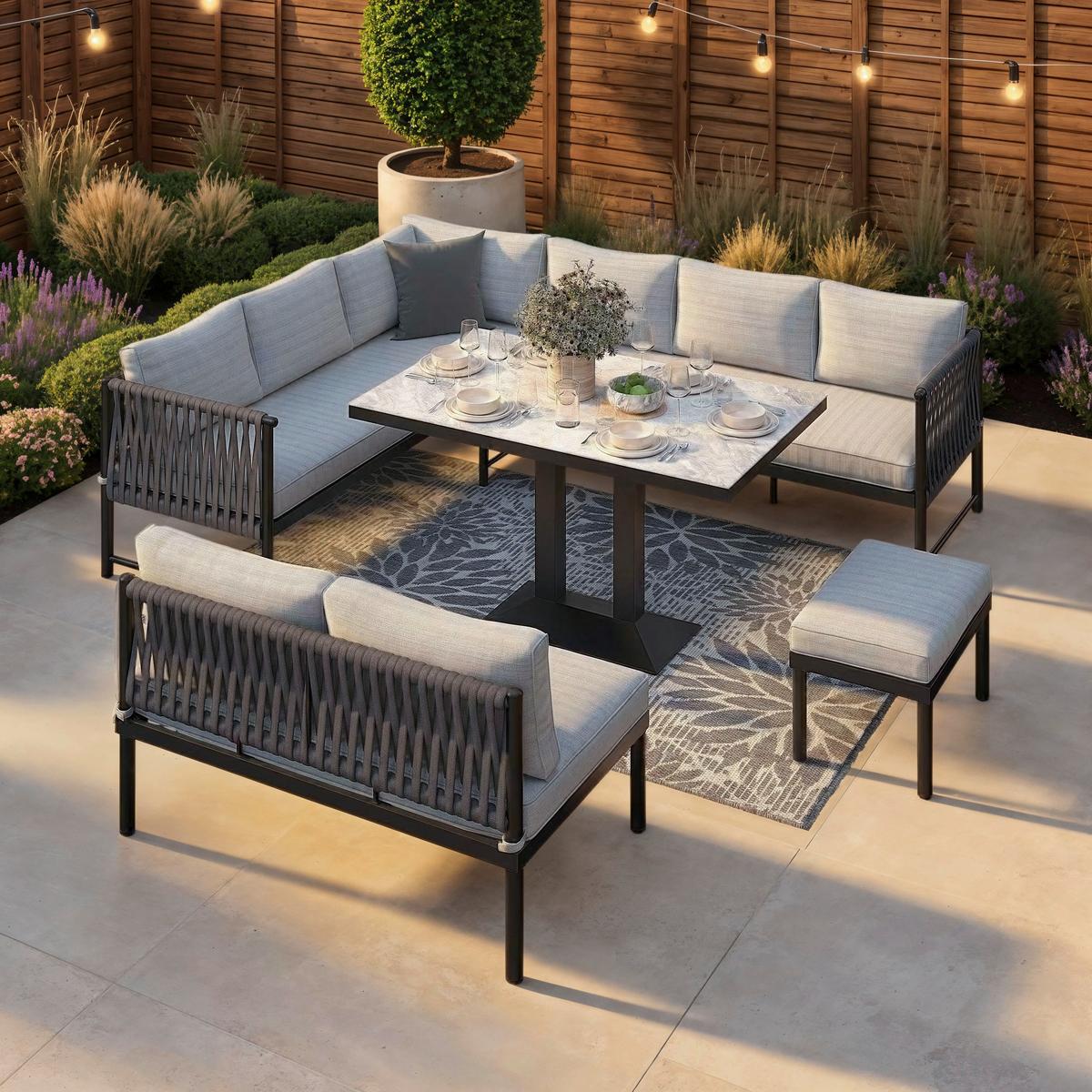 Dining-Loungeset Polly Hellgrau Outdoorstoff/Metall - Dunkelgrau/Hellgrau, MODERN, Kunststoff/Textil - Bessagi Garden