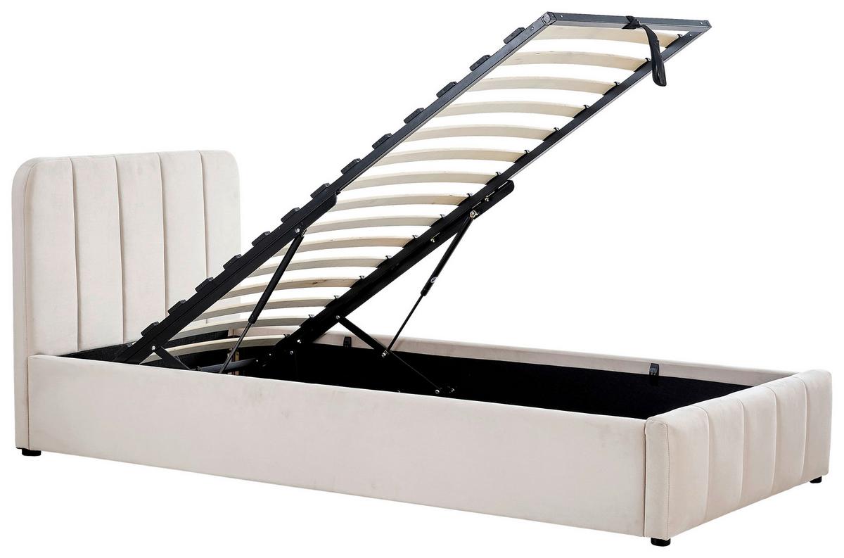 ŁÓŻKO TAPICEROWANE GISELLA - beżowy/kolor naturalny, Design, tworzywo sztuczne/drewno (90/200cm) - Boxxx