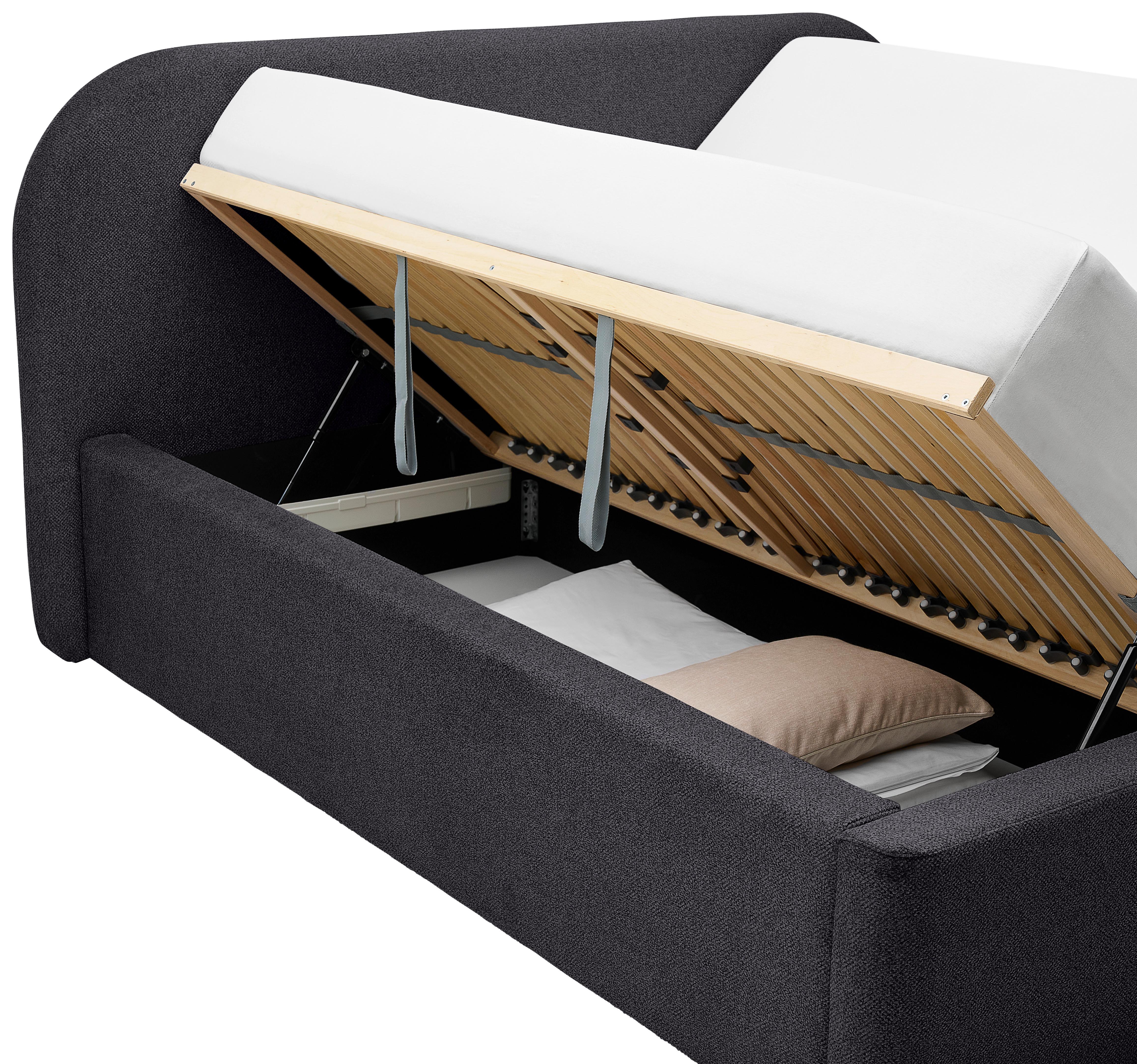 Oblazinjena Postelja Bilbao Storage, Antracit, 180x200 - črna/antracit, Design, tekstil/les (180/200cm) - Mömax