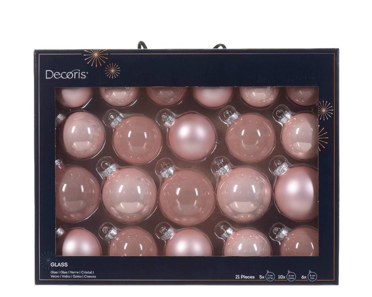 Set globuri de Crăciun din sticlă 21/1 - roz, Basics, sticlă (7cm)