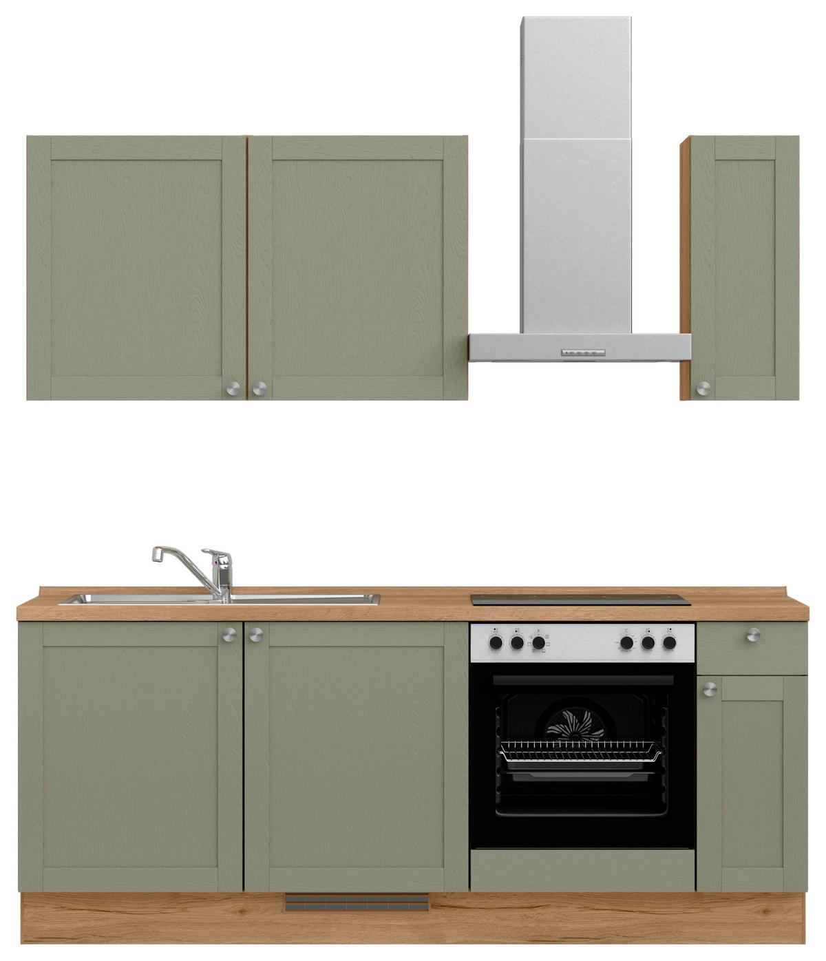 Küchenleerblock Frame Low o. Geräte Olivgrün - Edelstahlfarben/Eichefarben, MODERN, Holzwerkstoff/Metall (210cm) - Nobilia