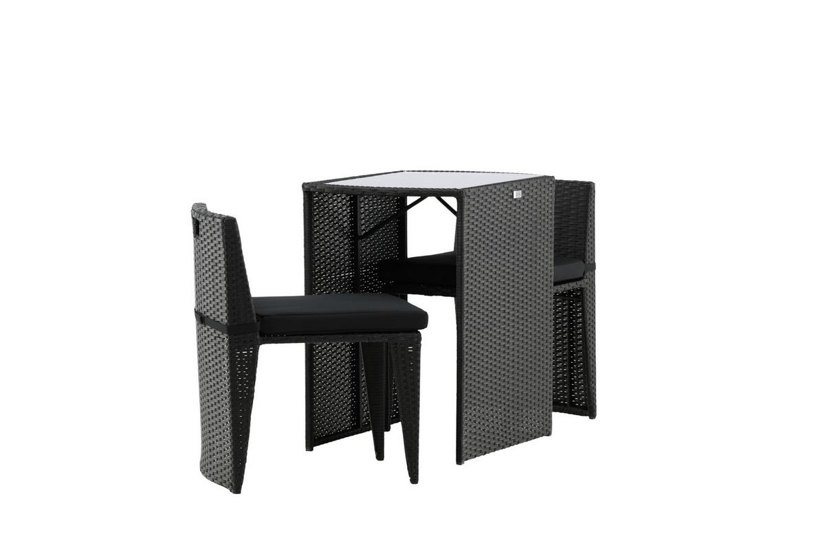 Balkonset Savanna 3-tlg. Grau/Schwarz - Schwarz/Grau, KONVENTIONELL, Kunststoff/Textil - Gardenson