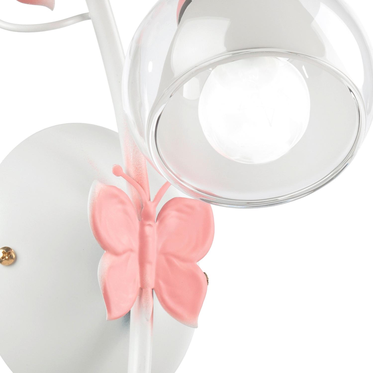 Kinderwandleuchte Butterfly Weiß/Pink max. 6 Watt - Pink/Weiß, Basics, Glas/Metall (16/20/28cm)