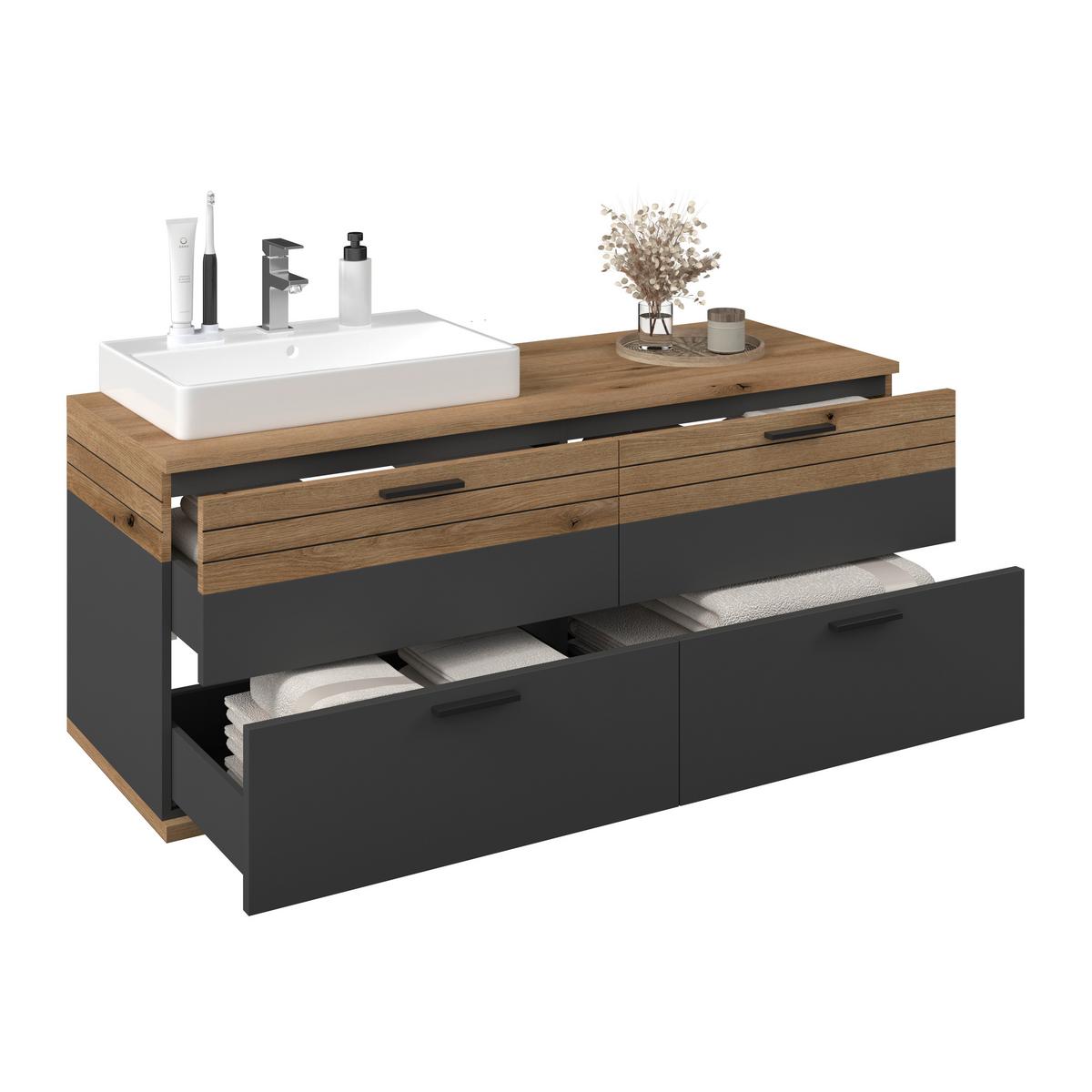 Omarica Za Pod Umivalnik Cotia Cotlu 2 - črna/barve hrasta, Moderno, kovina/leseni material (140/57/48cm) - James Wood