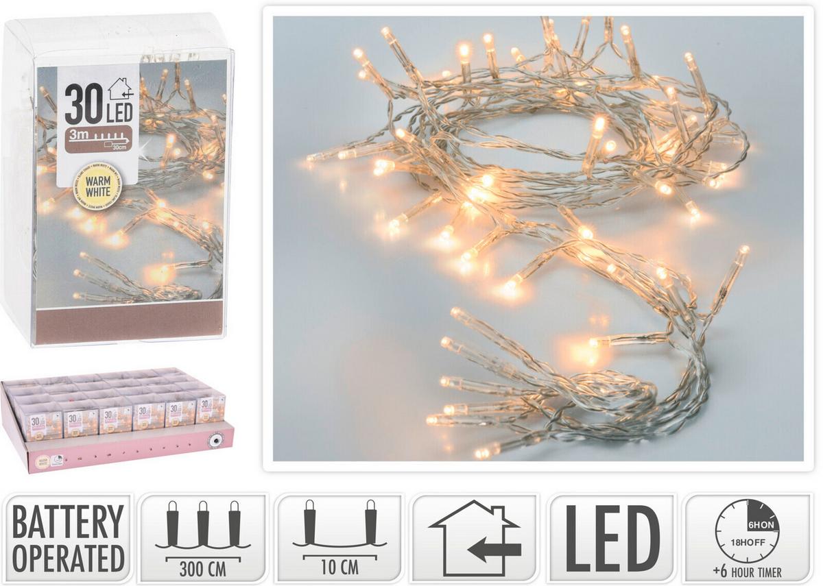 Fényfüzér 30db LED - Basics, műanyag (7/5/9cm)