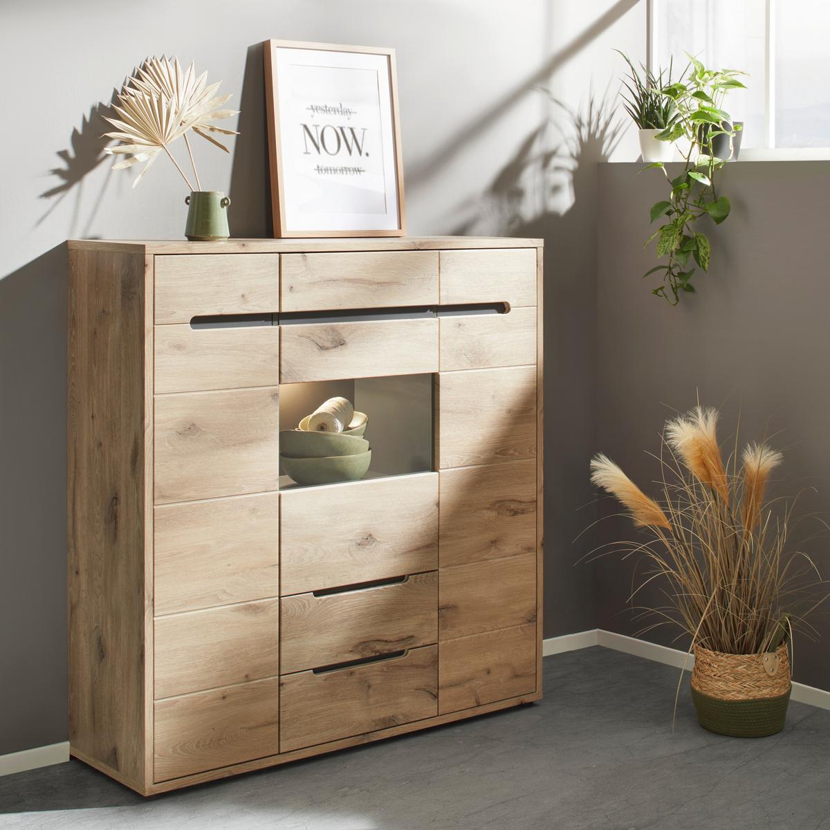 Félmagas Szekrény Bellano - Modern, faalapú anyag (125/128/38cm) - Mömax