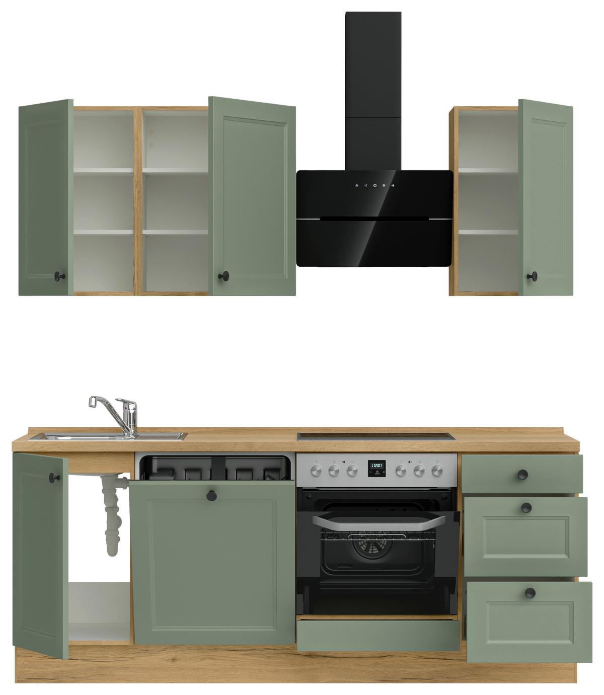 Küchenblock Cascada High m. Geräten Schilfgrün - Schilfgrün/Eichefarben, MODERN, Holzwerkstoff/Metall (210cm) - Nobilia