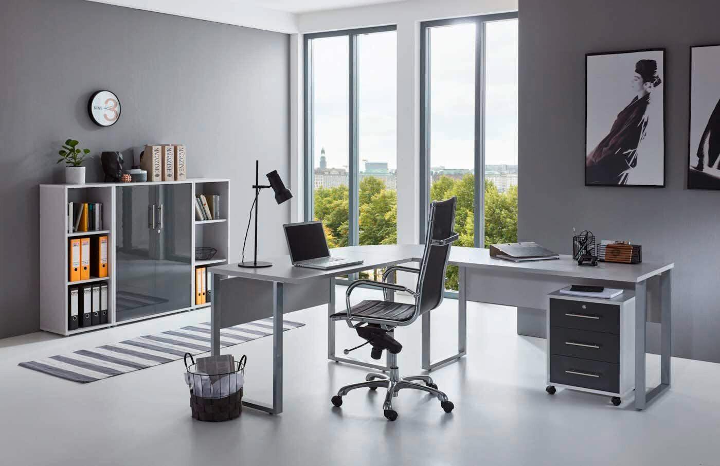 Büro Office Edition Set 2 Grau - Anthrazit Hochglanz/Grau, MODERN, Holzwerkstoff - MID.YOU
