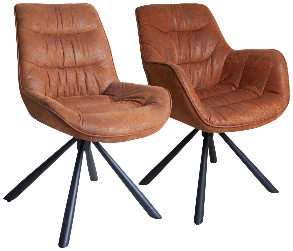 KRZESŁO Z PODŁOKIETNIKAMI HEIKO    -HOM IN- - czarny/brązowy, Design, metal/tkanina (62/83,5/63cm) - Hom`in