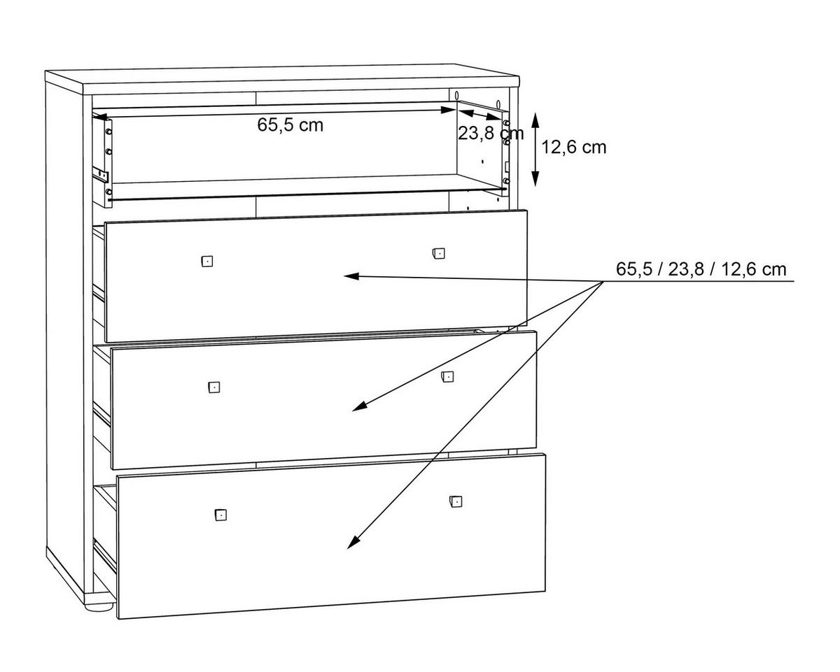KOMODA TEMPRA 2 - biały/kolor aluminiowy, Design, materiał drewnopochodny (73,7/85,5/34,8cm)