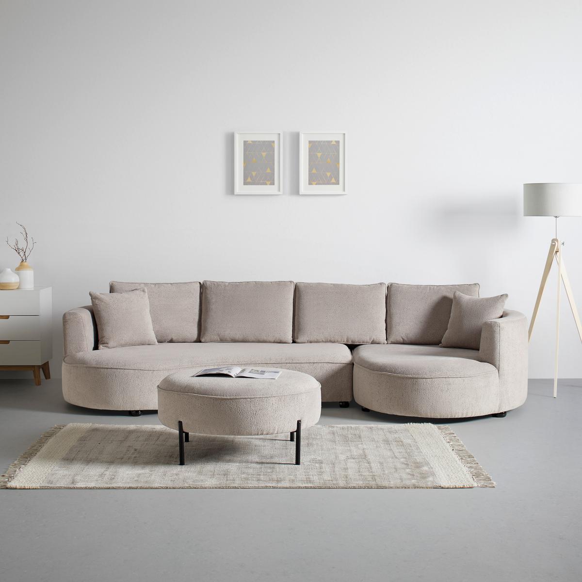 Wohnlandschaft Nilas Beige Webstoff - Beige/Schwarz, MODERN, Holz/Textil (335/65/154cm) - Bessagi Home