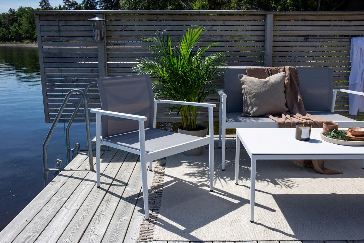 Loungegarnitur Break Weiß/Grau - Weiß/Grau, KONVENTIONELL, Glas/Textil - Gardenson