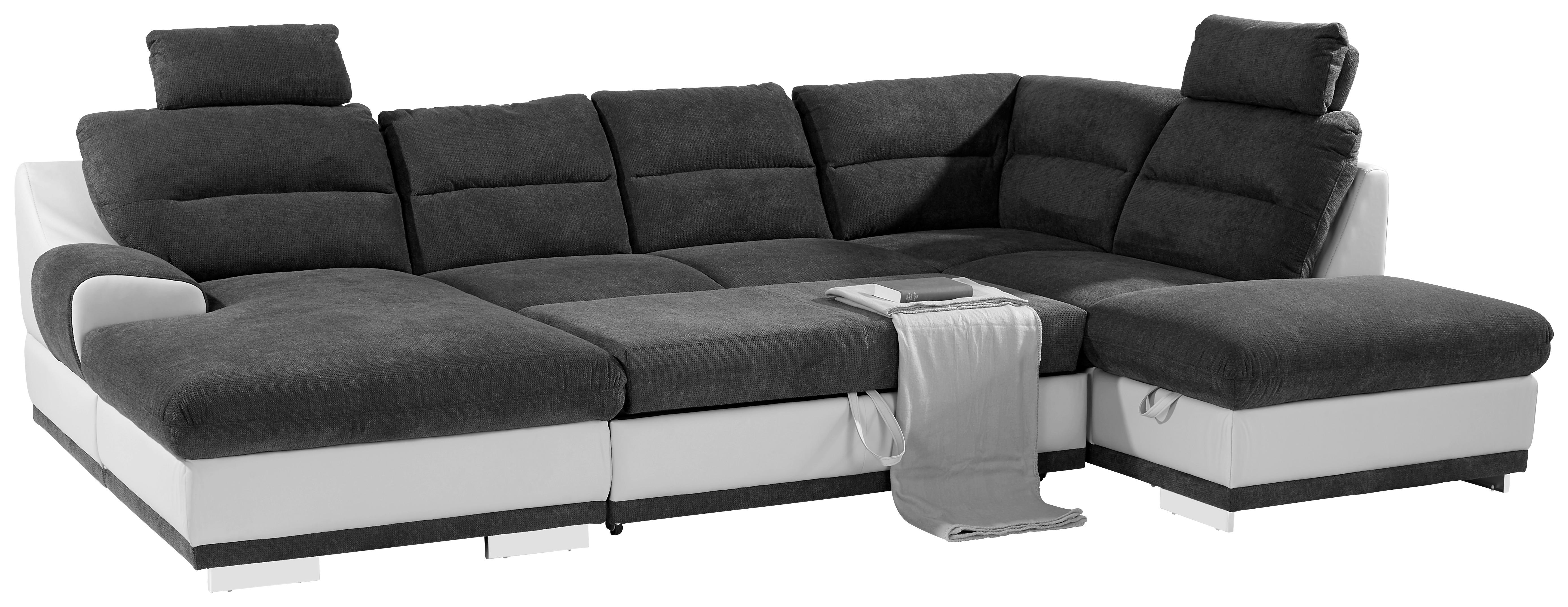 Sedežna Garnitura Seaside, Z Ležiščem, Predalom, Oblika U - barve kroma/črna, Konvencionalno, kovina/tekstil (165/334/218cm) - Premium Living